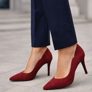 French Connection Burgundy Suede Pointed-Toe Pumps | Size 9 | 3.5” Heel